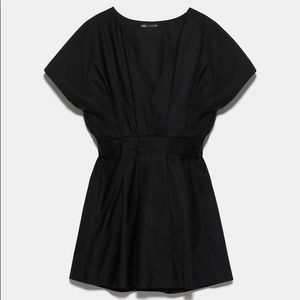 Black Poplin Pleated Dress